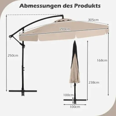 umbrelă 300 cm inclusiv. Ampelshield cu manivelă și Volant Bej