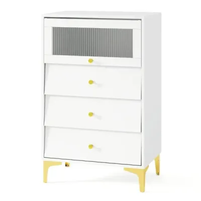 Dreser cu 3 sertare sitboard cu pliere din sticlă dulap de depozitare alb