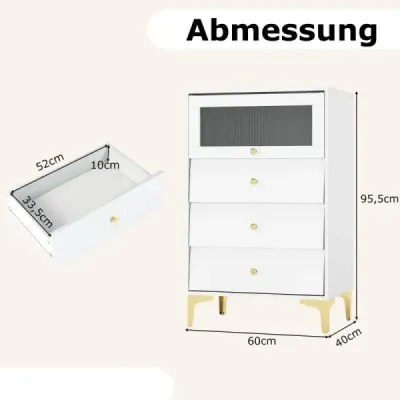 Dreser cu 3 sertare sitboard cu pliere din sticlă dulap de depozitare alb