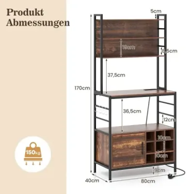 Rafturi de bucătărie cu rack de vin pentru 9 sticle stand rafturi cu dulap Brown