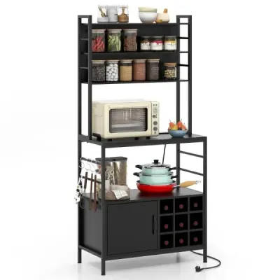 rack bucătărie cu rack de vin de ieșire pentru 9 sticle stand raft cu dulap negru