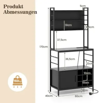 rack bucătărie cu rack de vin de ieșire pentru 9 sticle stand raft cu dulap negru