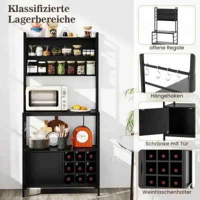 rack bucătărie cu rack de vin de ieșire pentru 9 sticle stand raft cu dulap negru