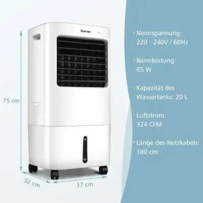 Ventilator 3-in-1 lichid de aer de evaporare 37 x 32 x 74,5 cm Alb