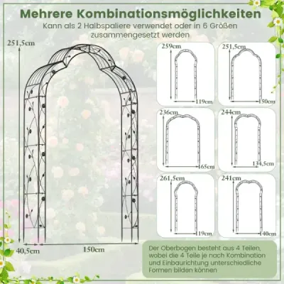 2 jumatate rotund trandafir arc arcada de gradina din metal arc arcade arc 150 x 39 x 250 cm Negru
