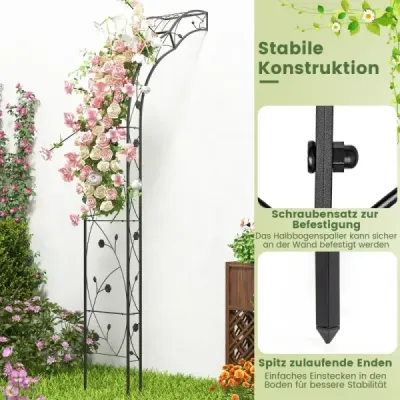 2 jumatate rotund trandafir arc arcada de gradina din metal arc arcade arc 150 x 39 x 250 cm Negru