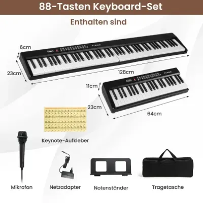 88 Keys Piano Keyboard cu 1000 Rhythms 1000 Tone Foldable Digital Piano negru