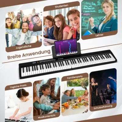88 Keys Piano Keyboard cu 1000 Rhythms 1000 Tone Foldable Digital Piano negru