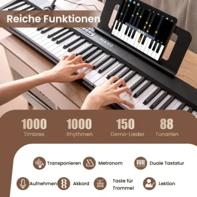 88 Keys Piano Keyboard cu 1000 Rhythms 1000 Tone Foldable Digital Piano negru