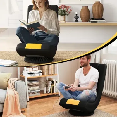 Costway 360° Scaun cu podea rotativă cu backrest reglabil pliabil de lipire canapea galben