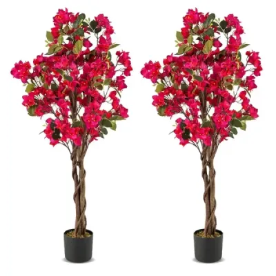120 cm Arta Arbore cu flori in Pot artificial Bougainvillea Arbore Plante artificiale Pink 2 bucati
