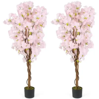 2 set copac artificial cu flori 150 cm plante artificiale în oală artificial cires flori copac roz