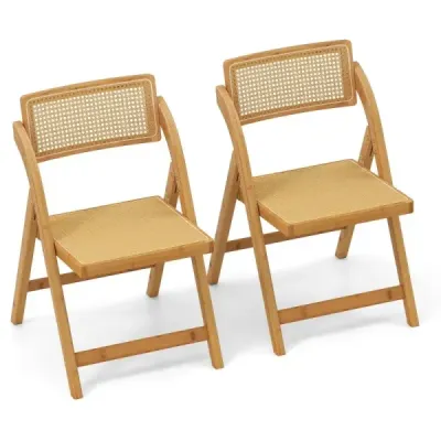 2 set Rattan scaune pliante cu cadru de bambus scaune de bucătărie stil Boho 150 kg forță de transport