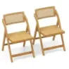 2 set Rattan scaune pliante cu cadru de bambus scaune de bucătărie stil Boho 150 kg forță de transport