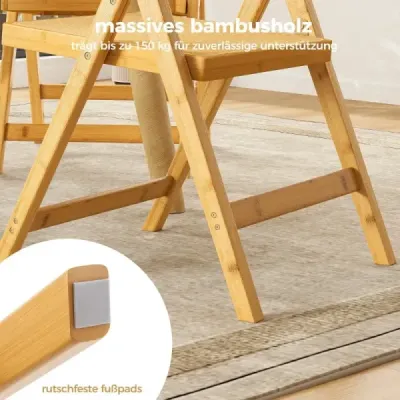 2 set Rattan scaune pliante cu cadru de bambus scaune de bucătărie stil Boho 150 kg forță de transport