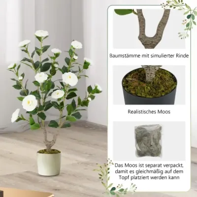 90 cm Arta Arbore cu flori Cămila artificiala Planta arta in oala Kameli planta alb