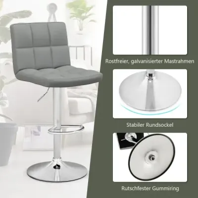 2 Set 360° Stivuitor bar din piele sintetică mare reglabil scaun scaun scaun Stool Gri