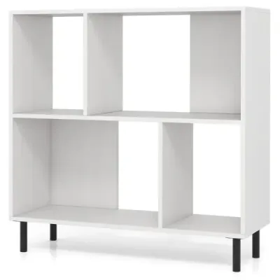 Lookcase cu 4 compartimente și picioare metalice Stand raft Raft de depozitare Alb