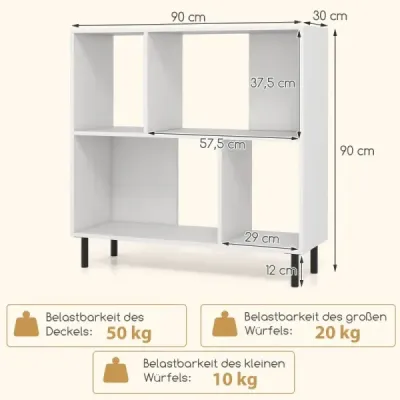 Lookcase cu 4 compartimente și picioare metalice Stand raft Raft de depozitare Alb