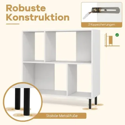Lookcase cu 4 compartimente și picioare metalice Stand raft Raft de depozitare Alb