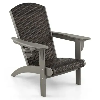 Scaun Adirondack cu scaun de beverage Adirondack din HDPE & Rattan Gradina Gri
