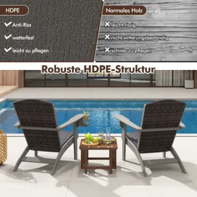 Scaun Adirondack cu scaun de beverage Adirondack din HDPE & Rattan Gradina Gri