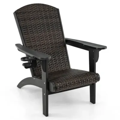 Scaun Adirondack cu scaun de beverage Adirondack din HDPE & Rattan Garden Scaun negru