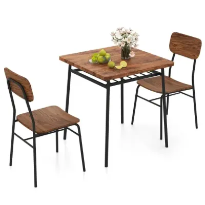 Set masa dining 3 piese cu raft & 2 scaune si cadru metalic