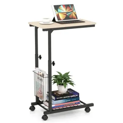 inaltime masa laptop reglabil cu coș de stocare & roluri C-forma canapea masa natura