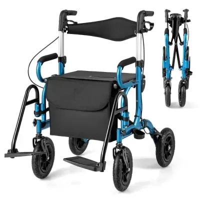 Roller cu anvelope de aer pliabil și lumină cu scaun 2 în 1 scaun cu rotile și scuter de călătorie Blue