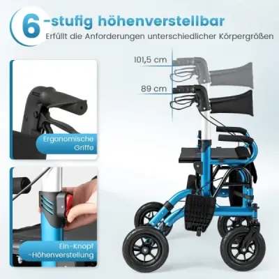 Roller cu anvelope de aer pliabil și lumină cu scaun 2 în 1 scaun cu rotile și scuter de călătorie Blue