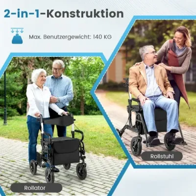 Roller cu anvelope de aer pliabil și ușor cu scaun 2 în 1 scaun cu rotile și scuter de călătorie negru