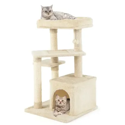 Scratch Small 85cm Cat Tree cu Cat Cave & Soft Seat Bej
