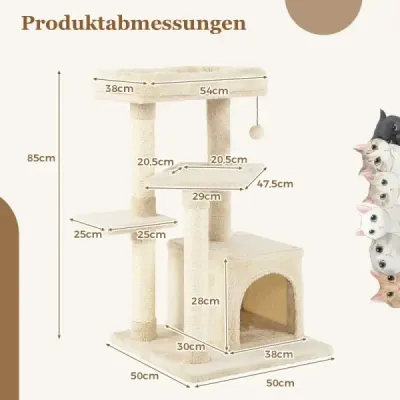 Scratch Small 85cm Cat Tree cu Cat Cave & Soft Seat Bej