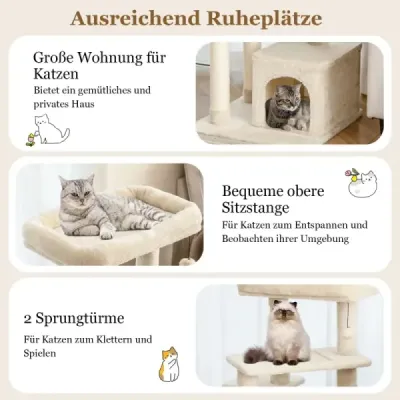 Scratch Small 85cm Cat Tree cu Cat Cave & Soft Seat Bej