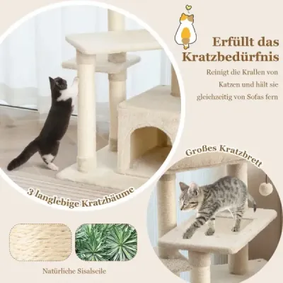 Scratch Small 85cm Cat Tree cu Cat Cave & Soft Seat Bej