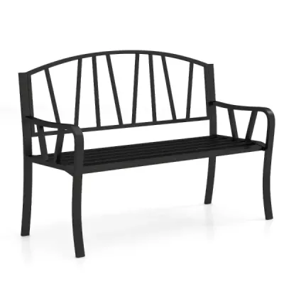 banca de gradina din metal pentru 2 locuri cu backrest & armrest Banc metalic rezistent la vreme