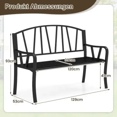 banca de gradina din metal pentru 2 locuri cu backrest & armrest Banc metalic rezistent la vreme