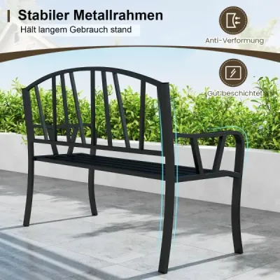 banca de gradina din metal pentru 2 locuri cu backrest & armrest Banc metalic rezistent la vreme