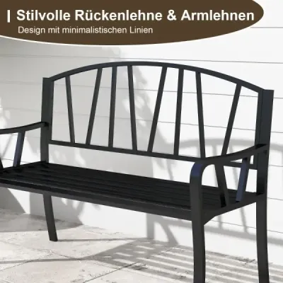 banca de gradina din metal pentru 2 locuri cu backrest & armrest Banc metalic rezistent la vreme