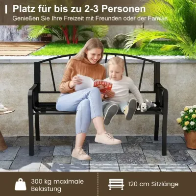 banca de gradina din metal pentru 2 locuri cu backrest & armrest Banc metalic rezistent la vreme