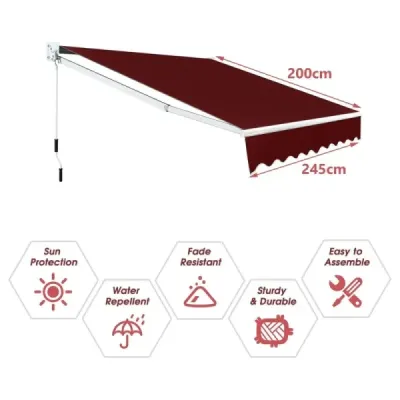 2,5 x 2 m braț articulat coperta cu UV & materiale rezistente la apă și manivelă soare vin roșu