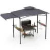 GrillPavillon mit Seitenmarkise Doppeldach 2 Seitenregalen &amp; Haken Garten Pavillon BBQ Pavillon Dunkelgrau