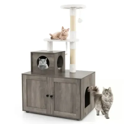 Cabinet Cat cu Scratch Case pentru toalete pisica mobilier pisica gri