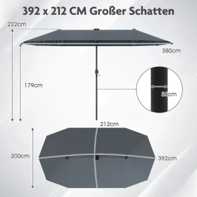 Dublu soareshade cu LED-solar iluminat și manivelă umbrelă grădină