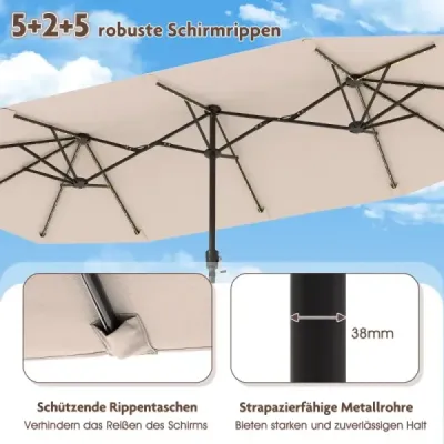 Dublu soareshade cu LED-solar iluminat și manivelă umbrelă grădină