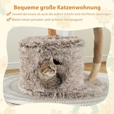 105cm Scratch Wood Cat Tree cu Cat Cave 2 scaune de plus Scratch coș