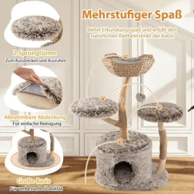 105cm Scratch Wood Cat Tree cu Cat Cave 2 scaune de plus Scratch coș