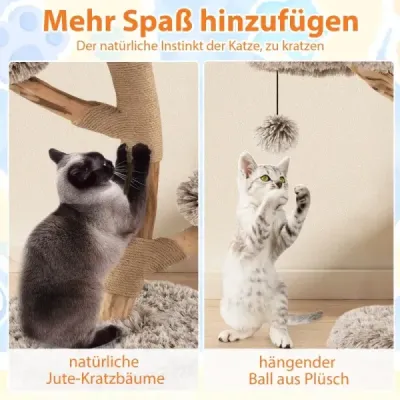 90 cm Scratch Wood Cat Tree cu 4 scaune de plus Posturi de & zgâriere din iută