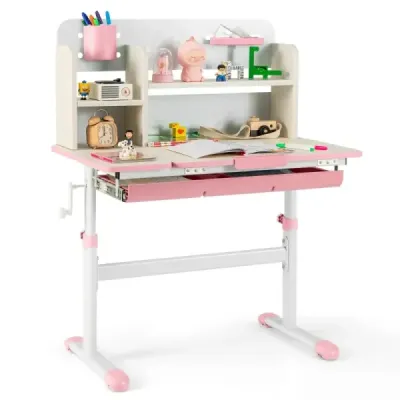 inaltime reglabil birou pentru copii cu mese neigible top & rafturi & sertar Masa de studiu Rosa